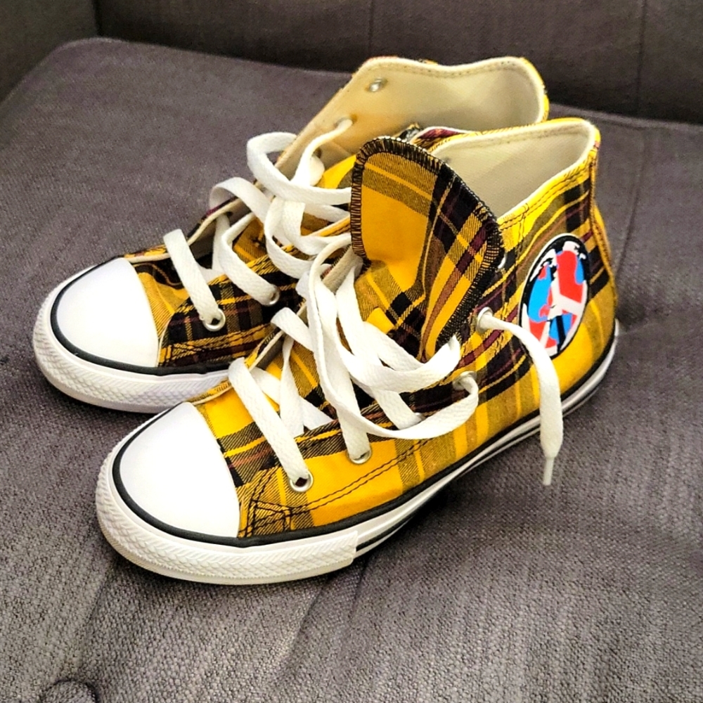 Converse Chuck Taylor All Star High 'Plaid Pack - World Peace' Yellow - Size 1 Y